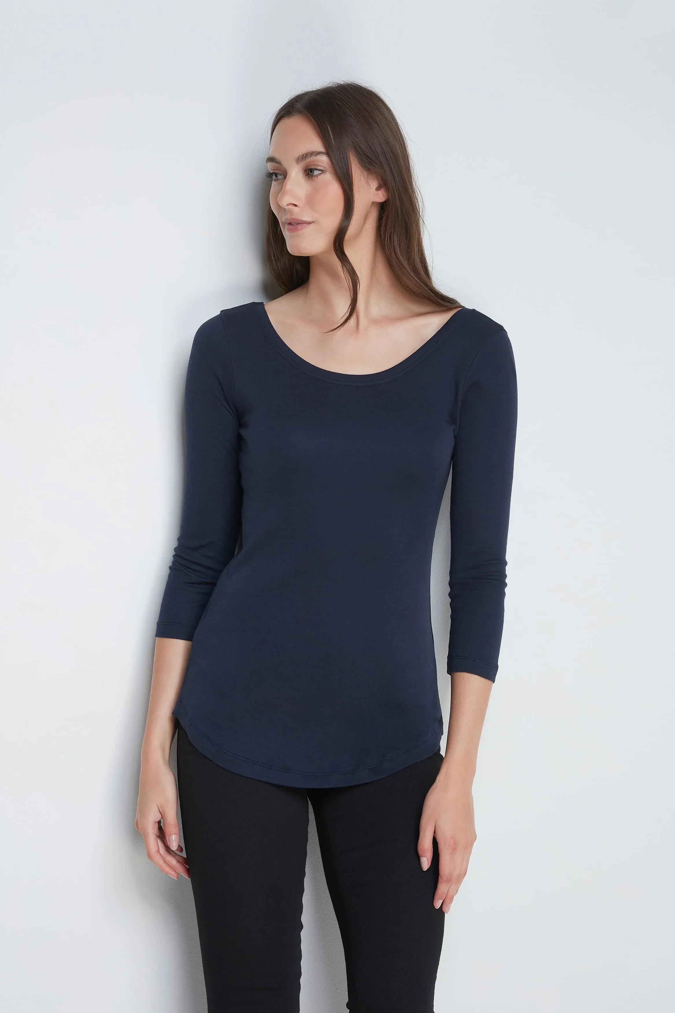 3/4 Sleeve Boat Neck Cotton Modal Blend T-Shirt - Image 4