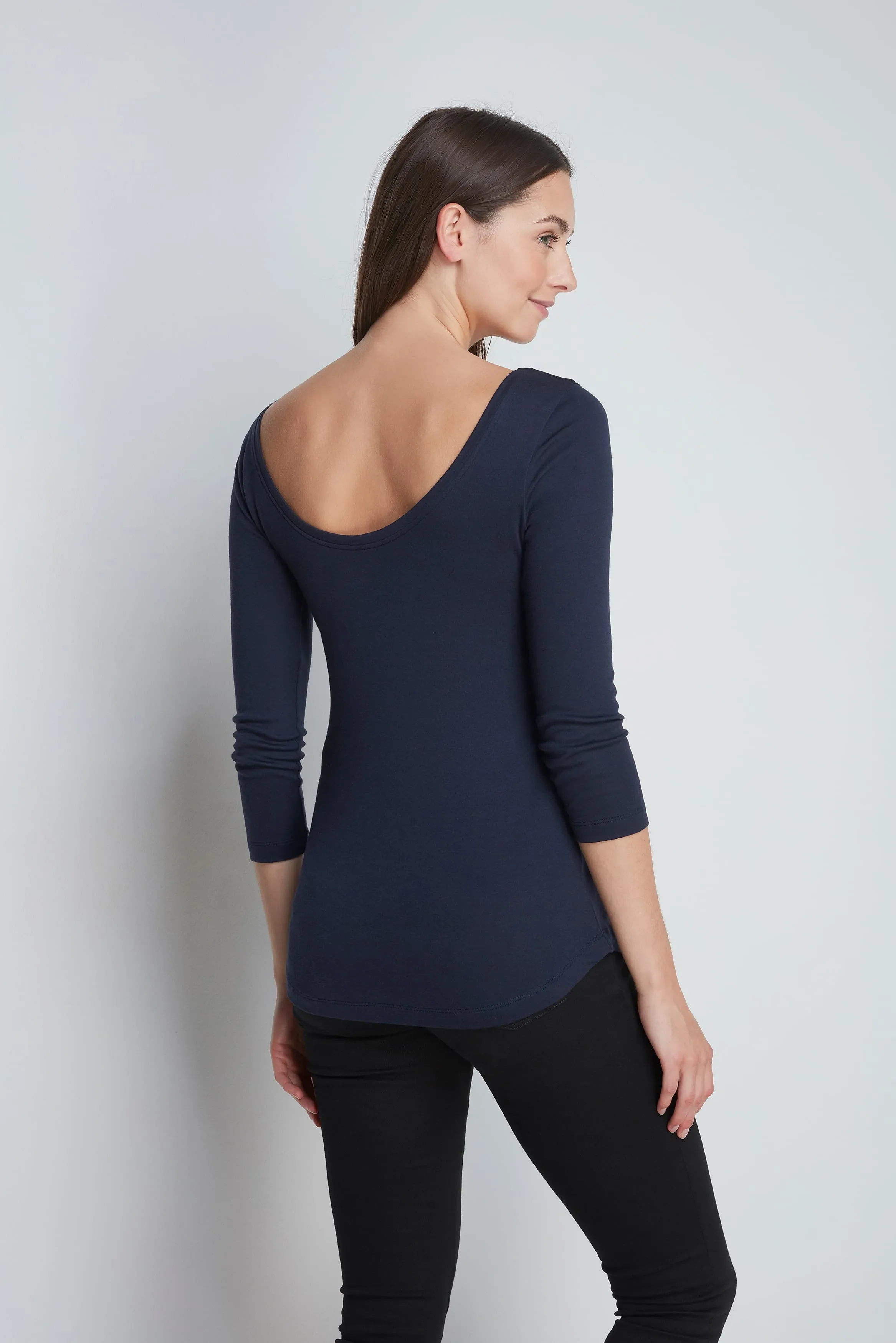 3/4 Sleeve Boat Neck Cotton Modal Blend T-Shirt - Image 5