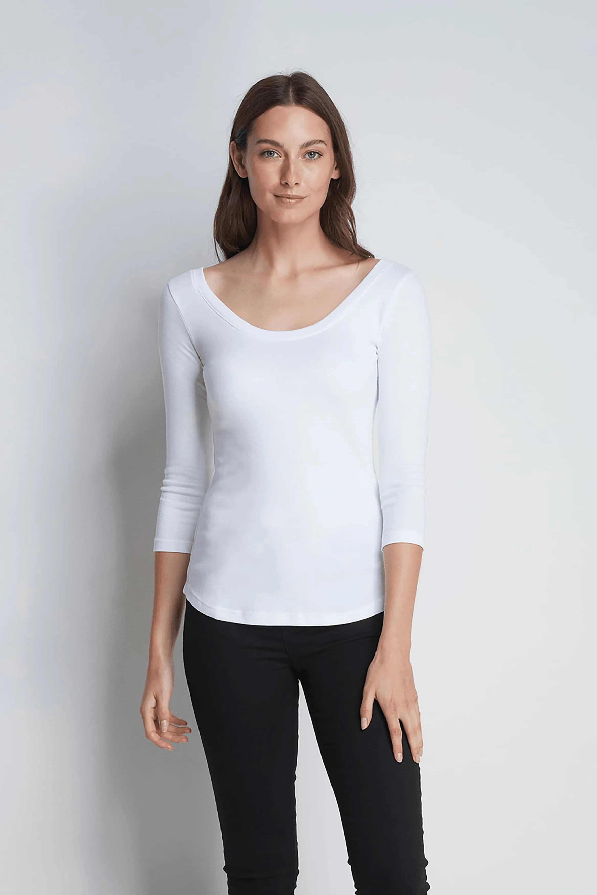 3/4 Sleeve Boat Neck Cotton Modal Blend T-Shirt - Image 6