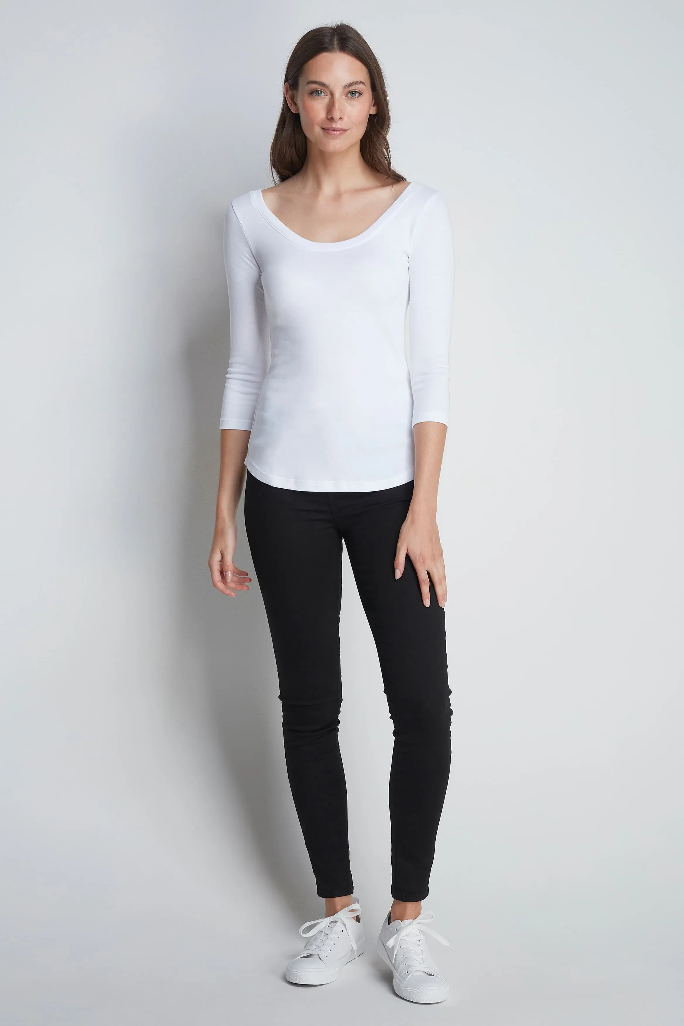 3/4 Sleeve Boat Neck Cotton Modal Blend T-Shirt - Image 7