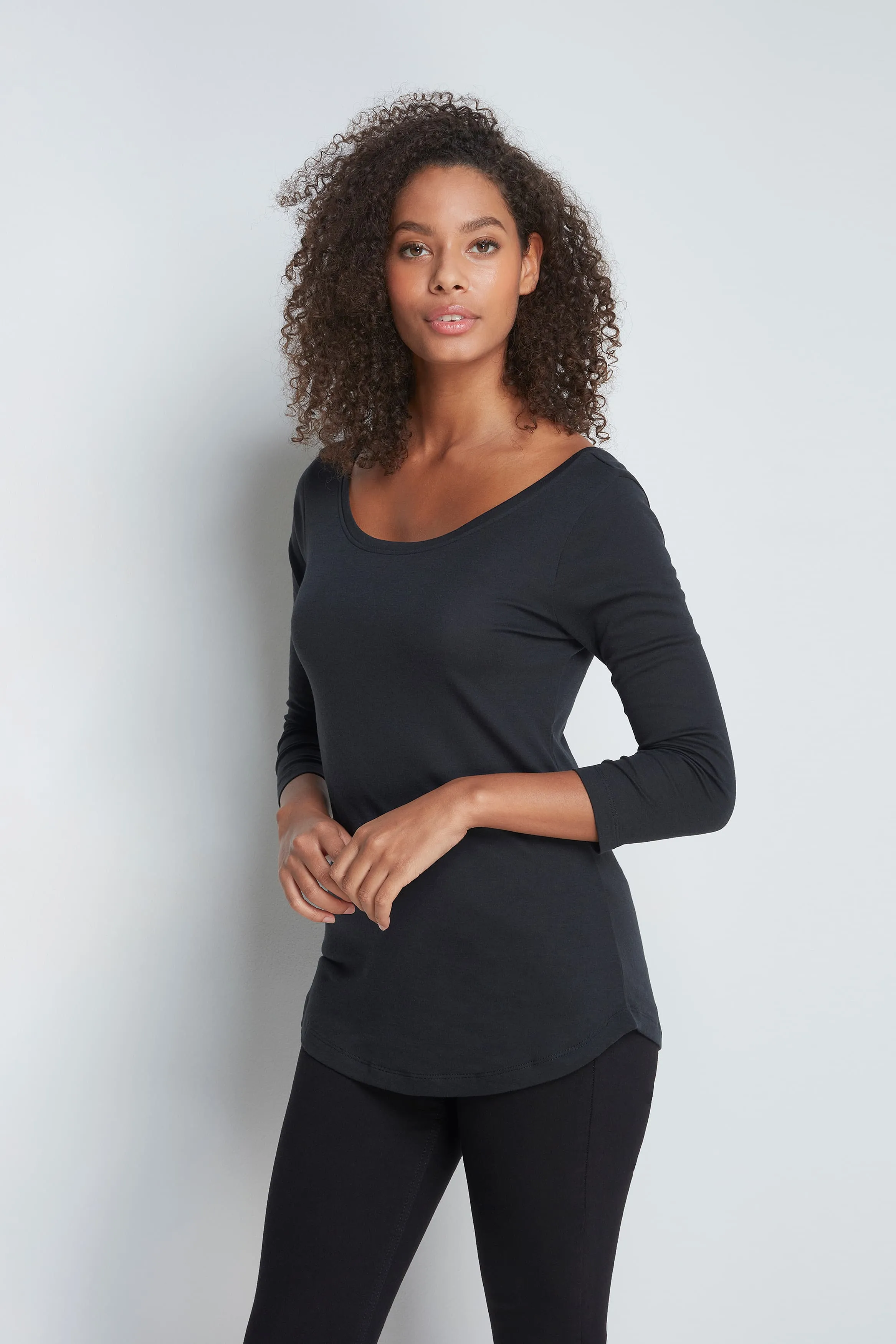 3/4 Sleeve Boat Neck Cotton Modal Blend T-Shirt - Image 8