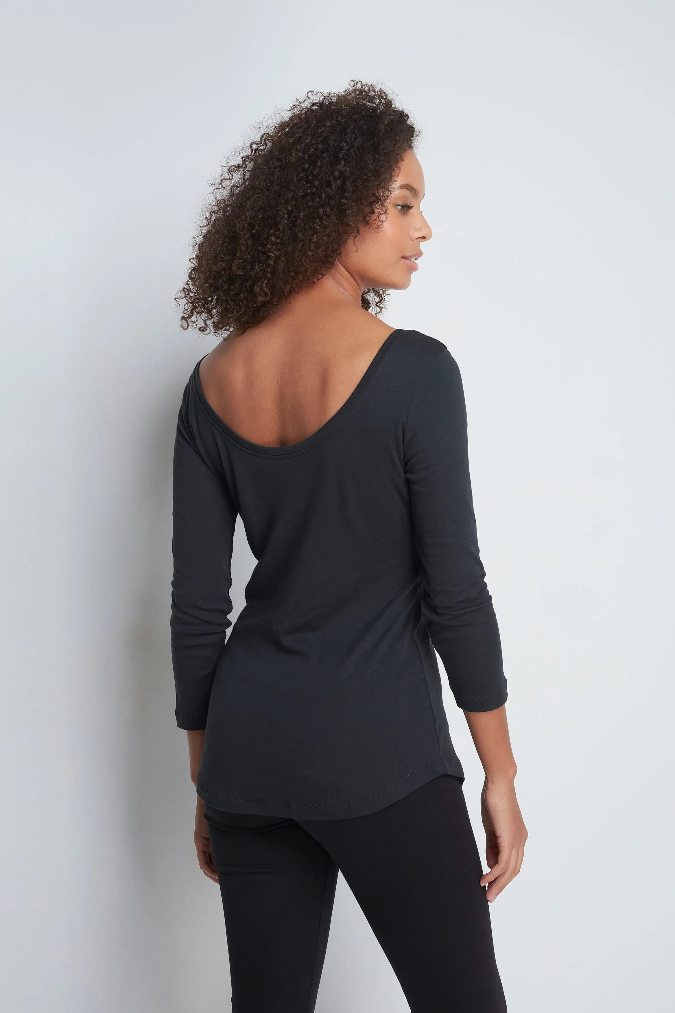 3/4 Sleeve Boat Neck Cotton Modal Blend T-Shirt - Image 9