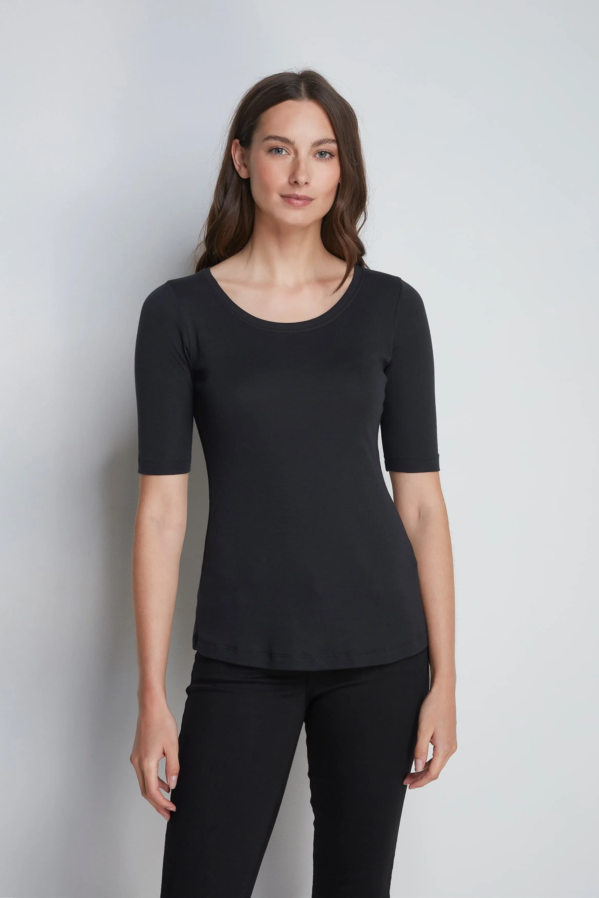 Half Sleeve Scoop Neck Cotton Modal Blend T-Shirt - Image 2