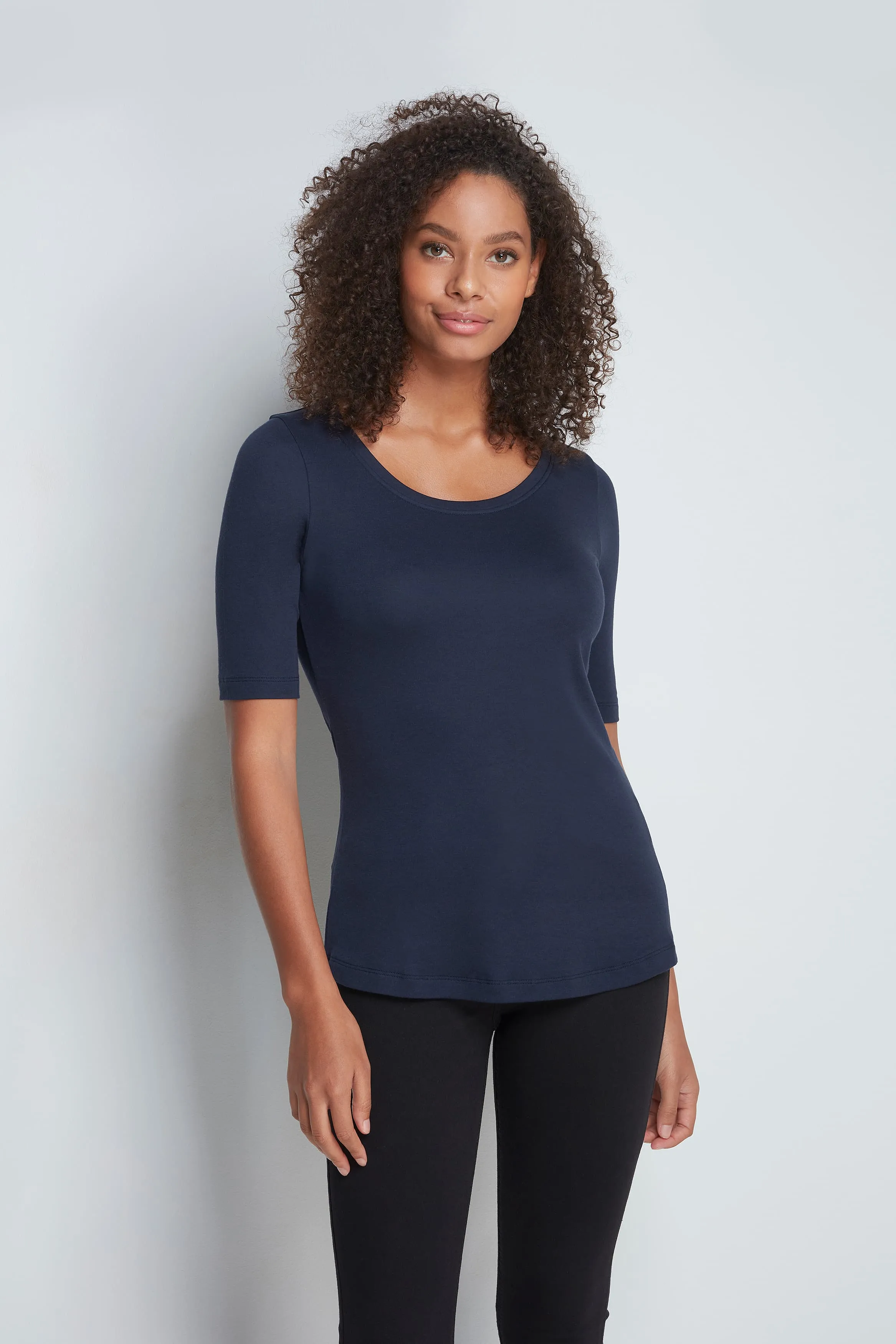 Half Sleeve Scoop Neck Cotton Modal Blend T-Shirt - Image 3