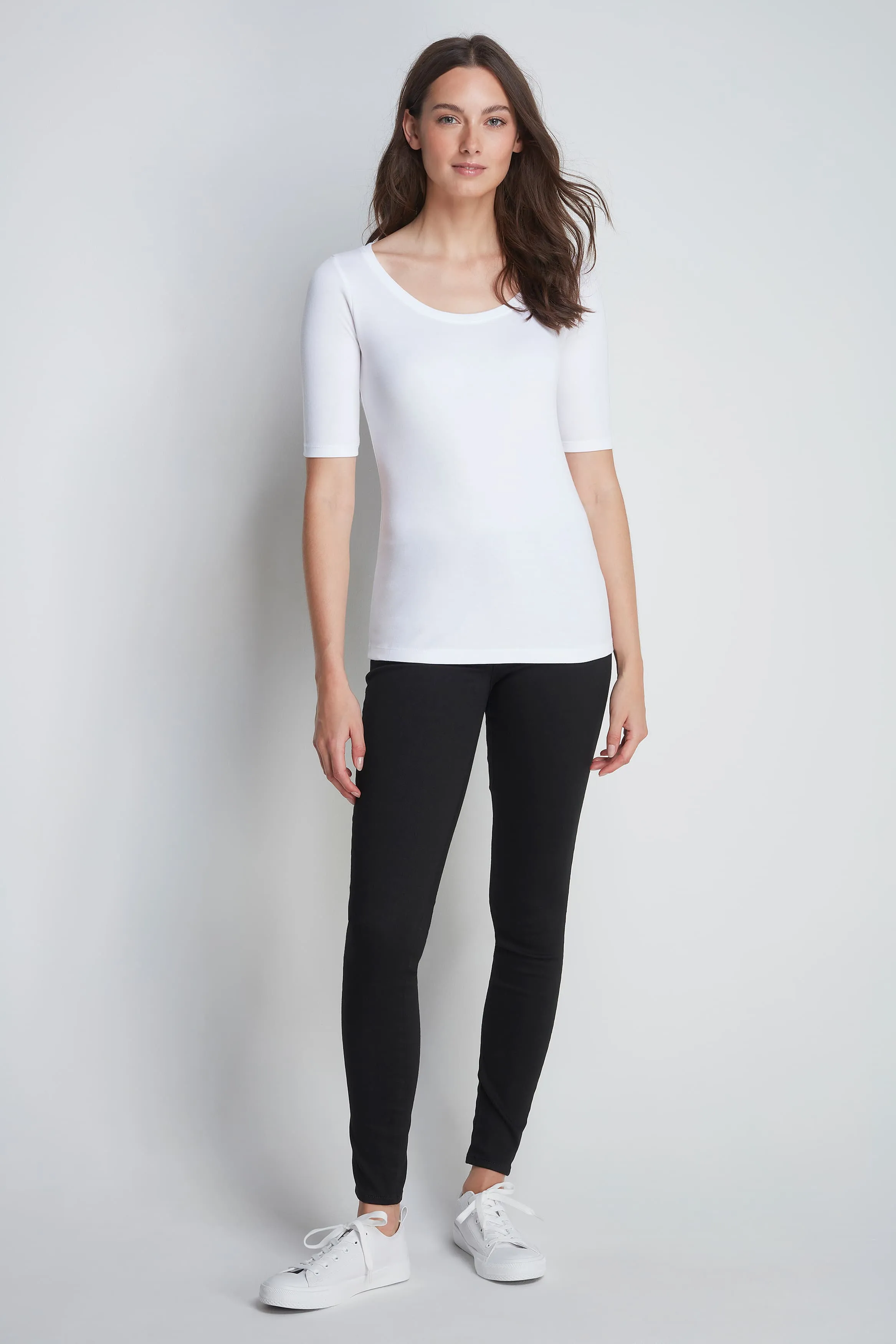 Half Sleeve Scoop Neck Cotton Modal Blend T-Shirt - Image 5