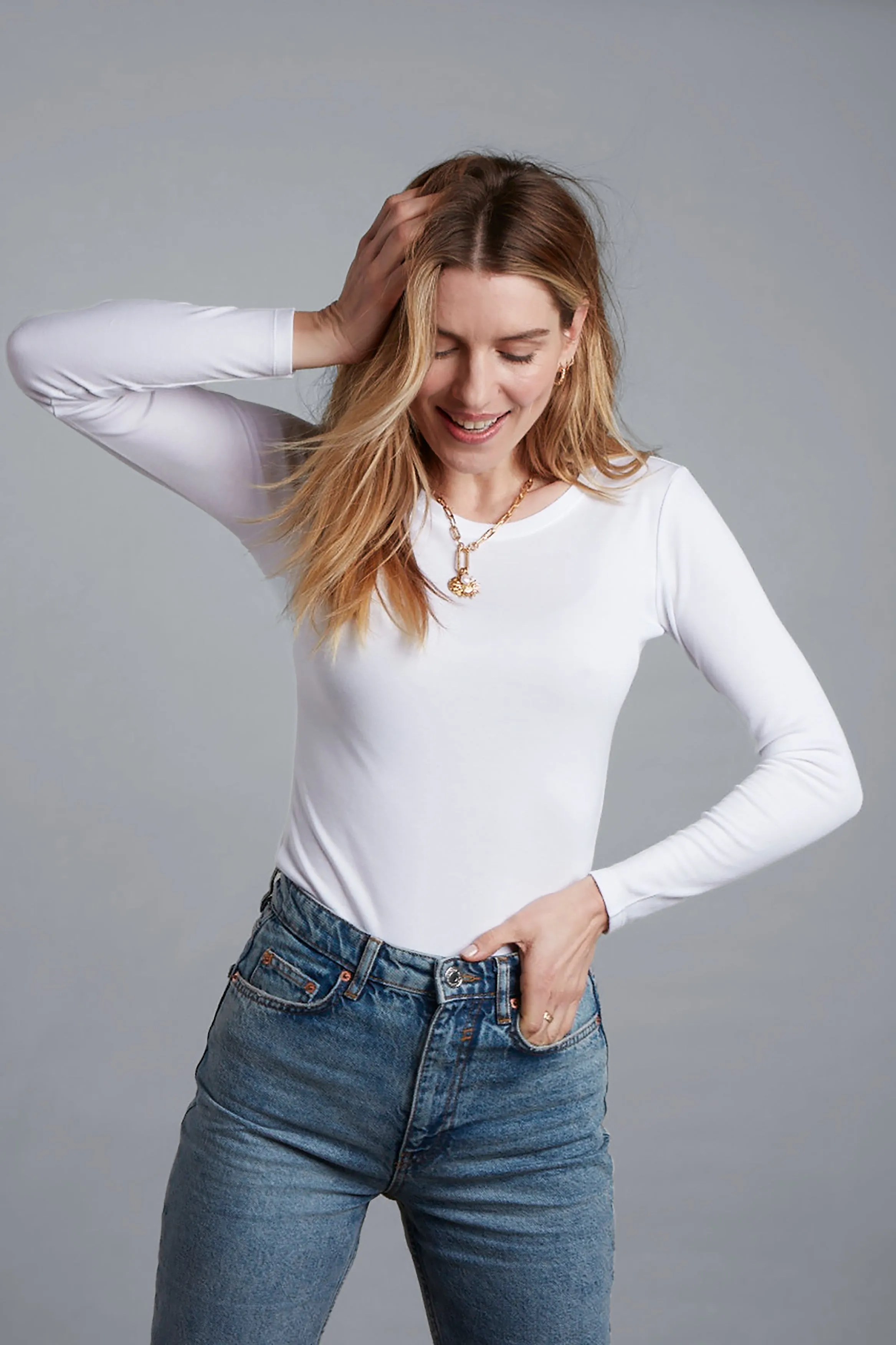 Long Sleeve Crew Neck Cotton Modal Blend T-shirt - Image 10