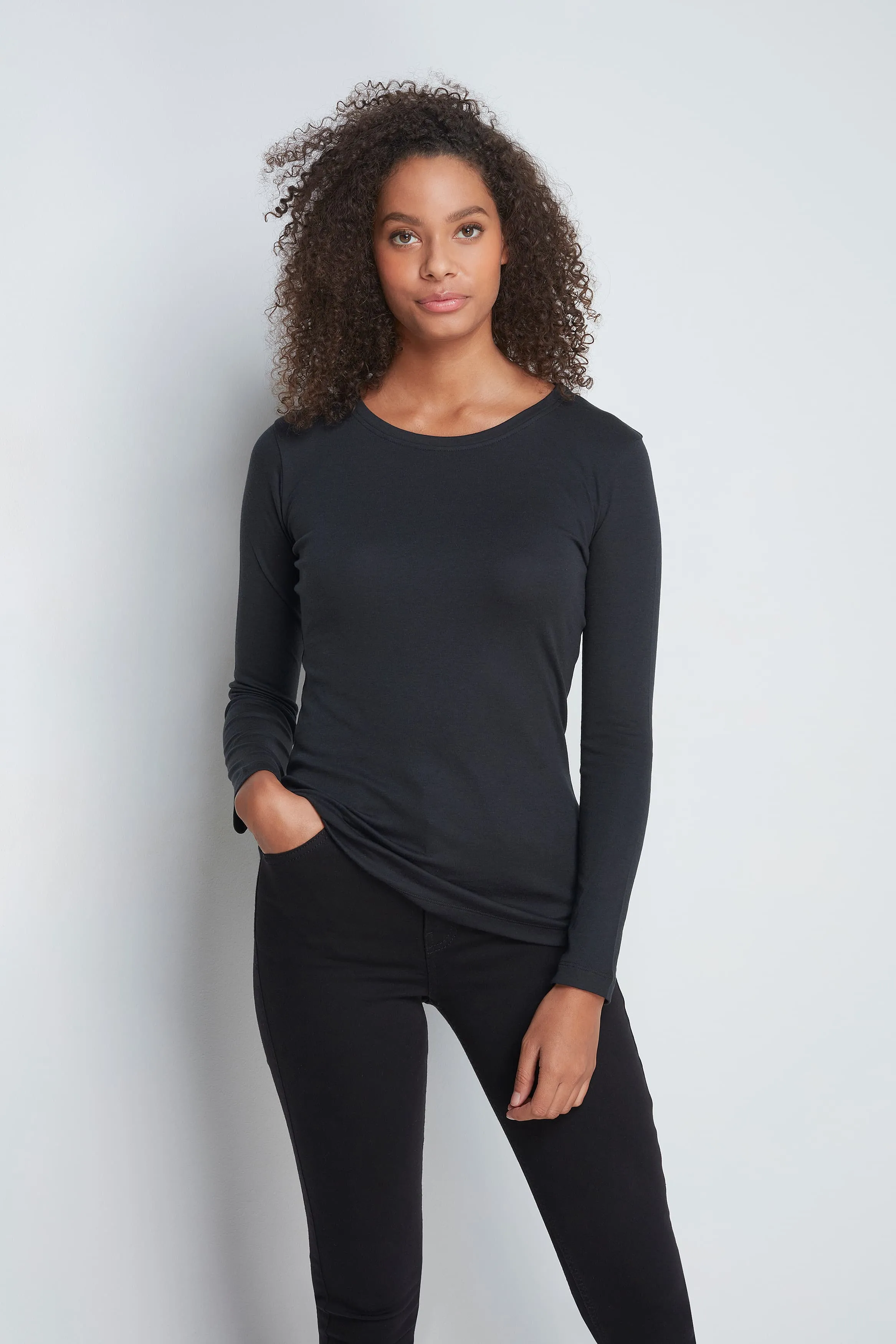 Long Sleeve Crew Neck Cotton Modal Blend T-shirt - Image 5