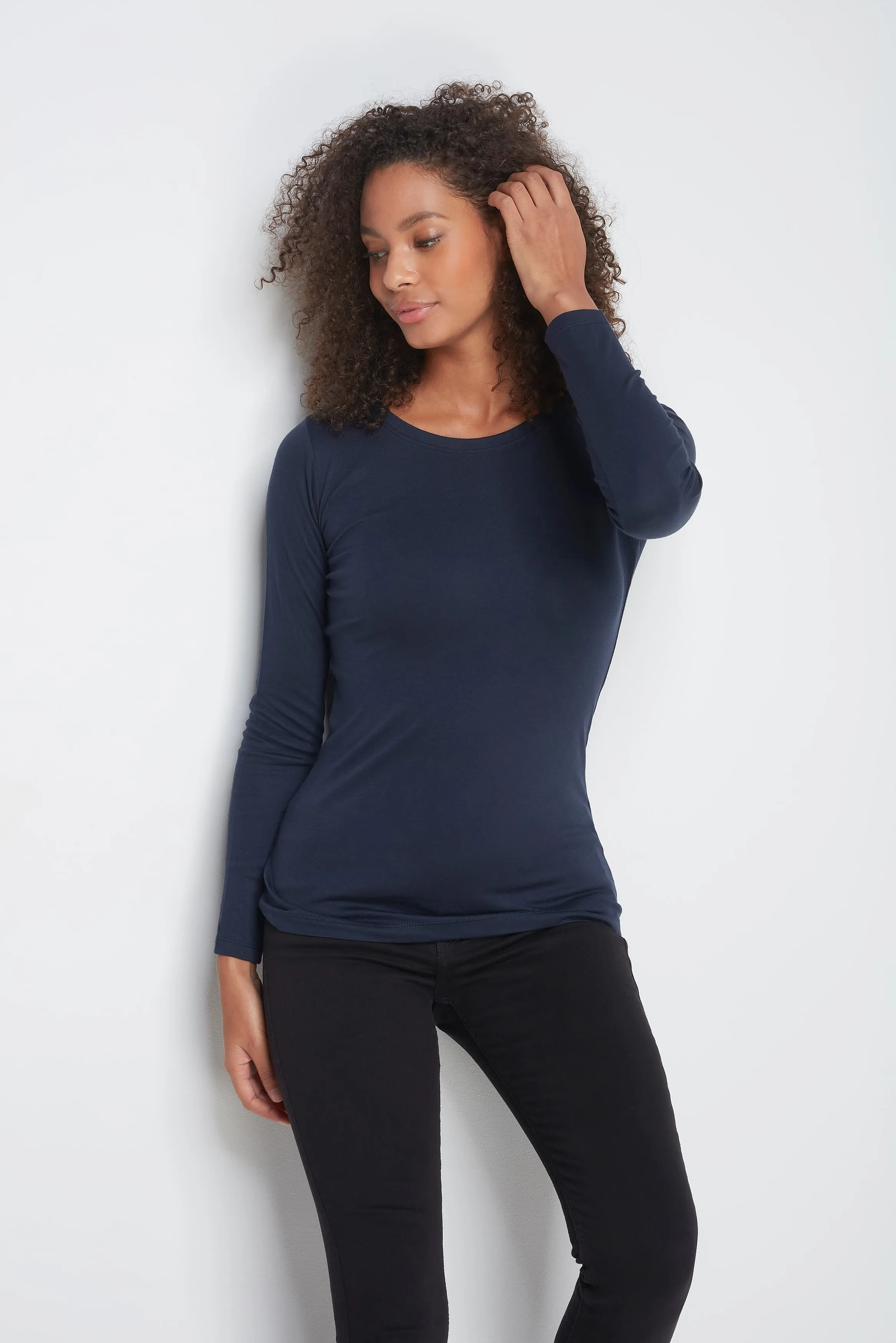 Long Sleeve Crew Neck Cotton Modal Blend T-shirt - Image 7