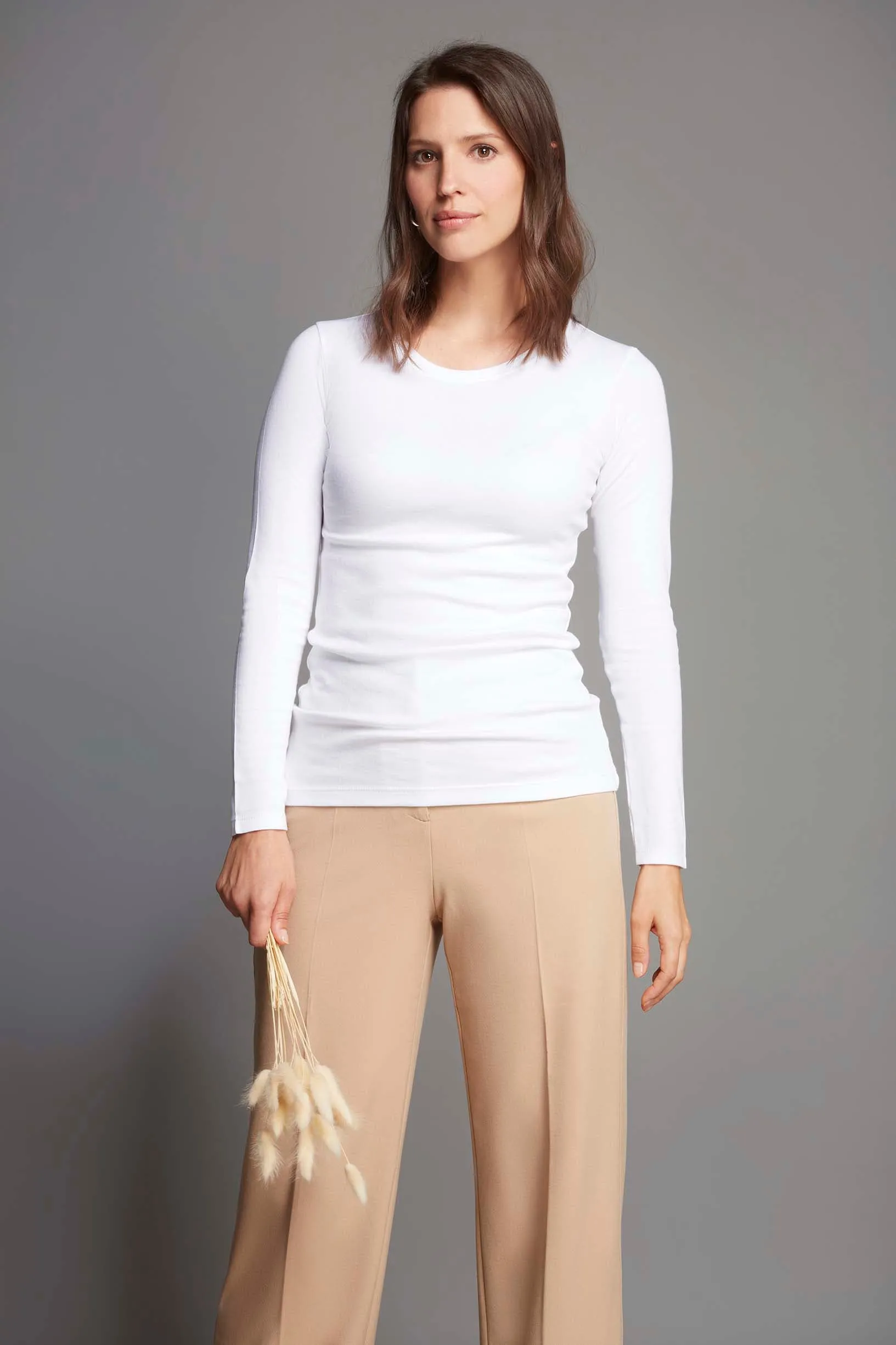 Long Sleeve Crew Neck Cotton Modal Blend T-shirt - Image 8