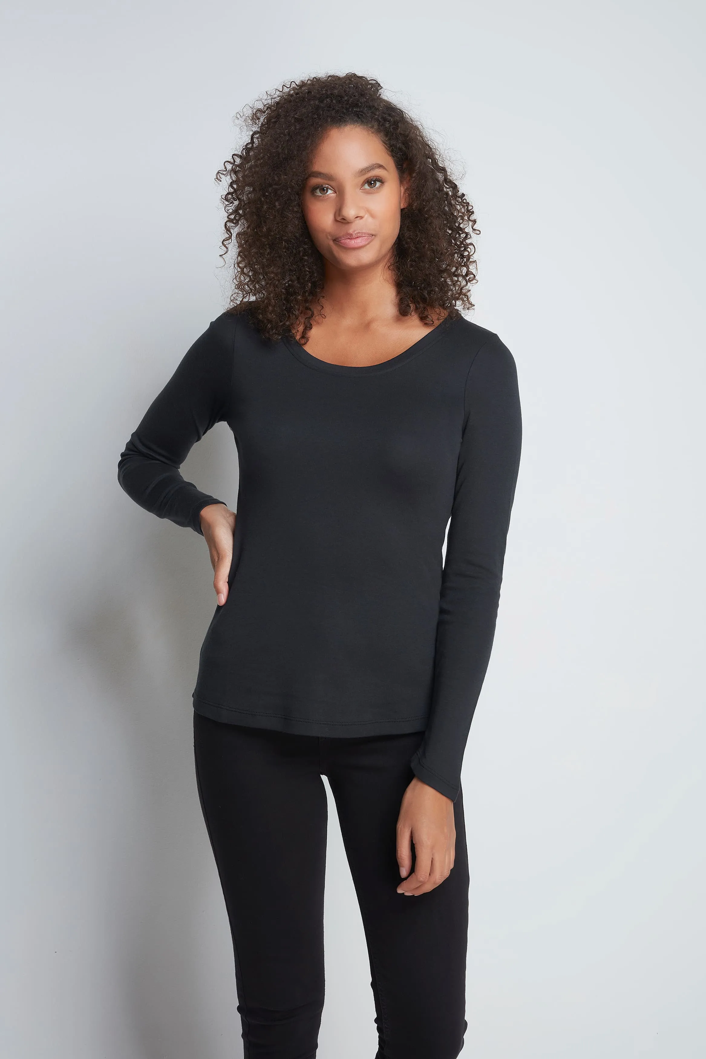 Long Sleeve Scoop Neck Cotton Modal Blend T-shirt - Image 6