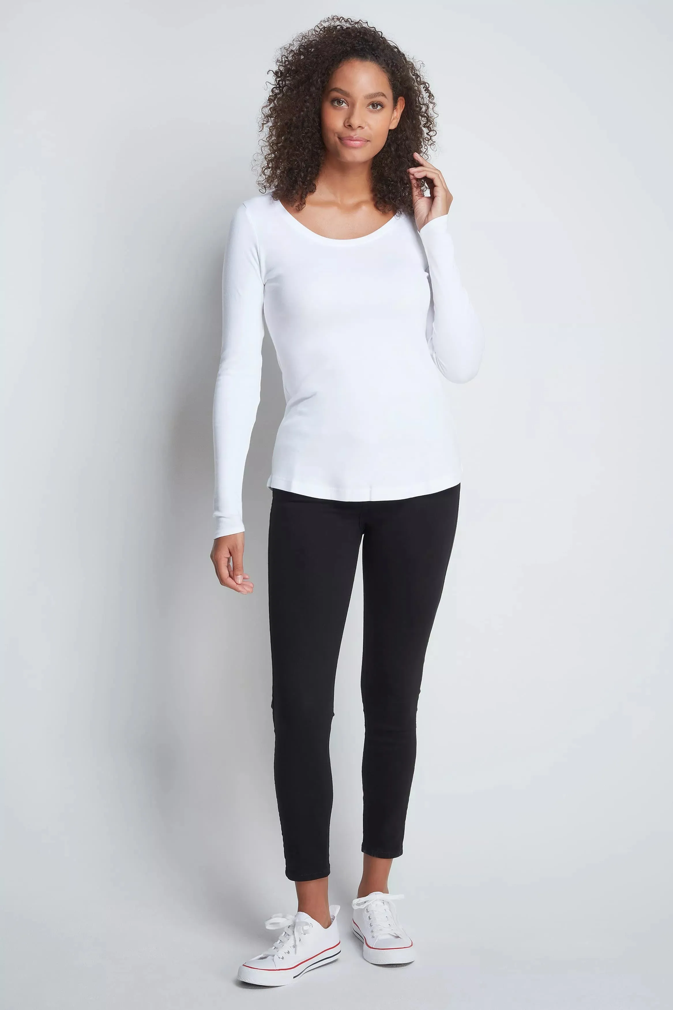 Long Sleeve Scoop Neck Cotton Modal Blend T-shirt - Image 7