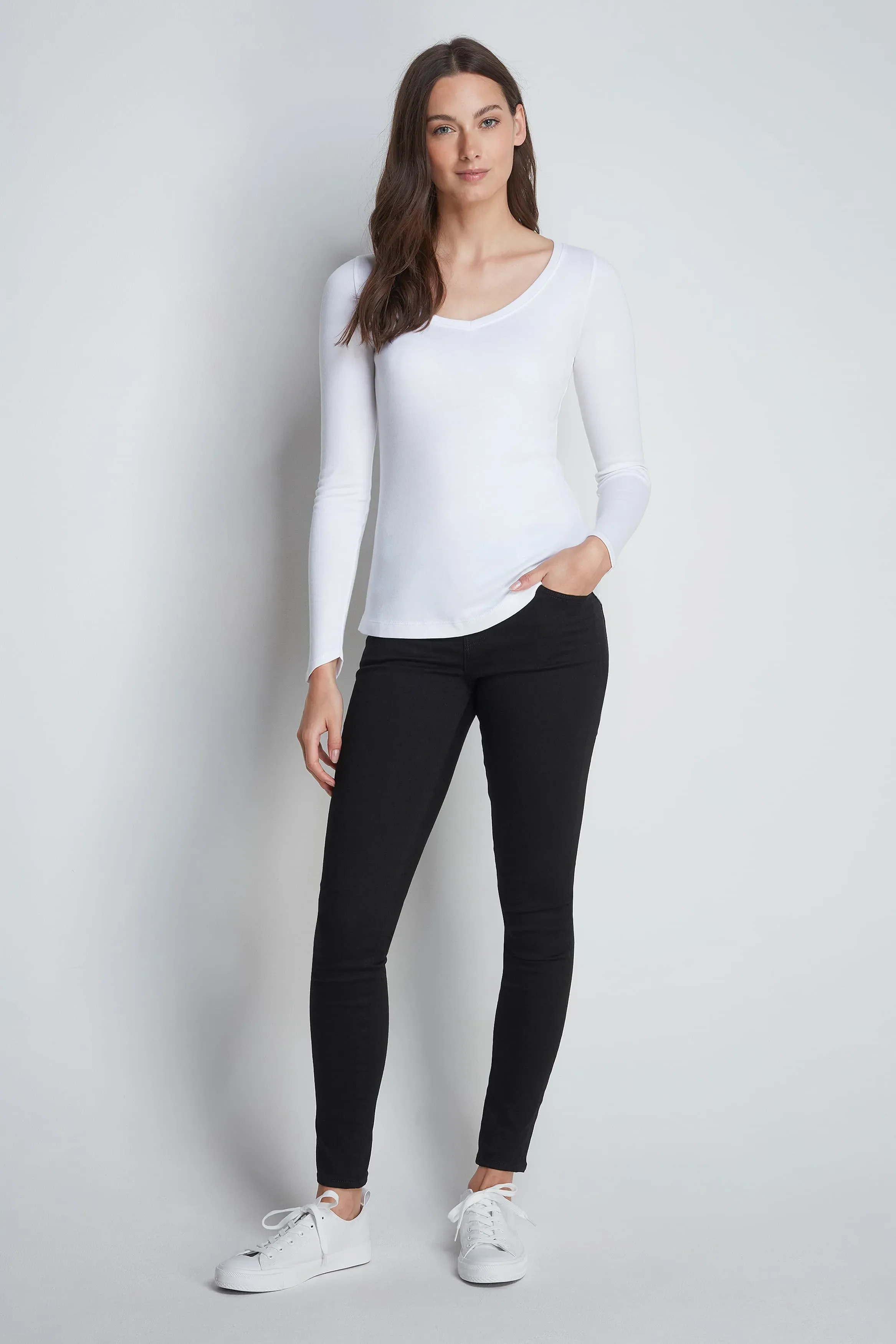 Long Sleeve V Neck Cotton Modal Blend T-shirt - Image 4