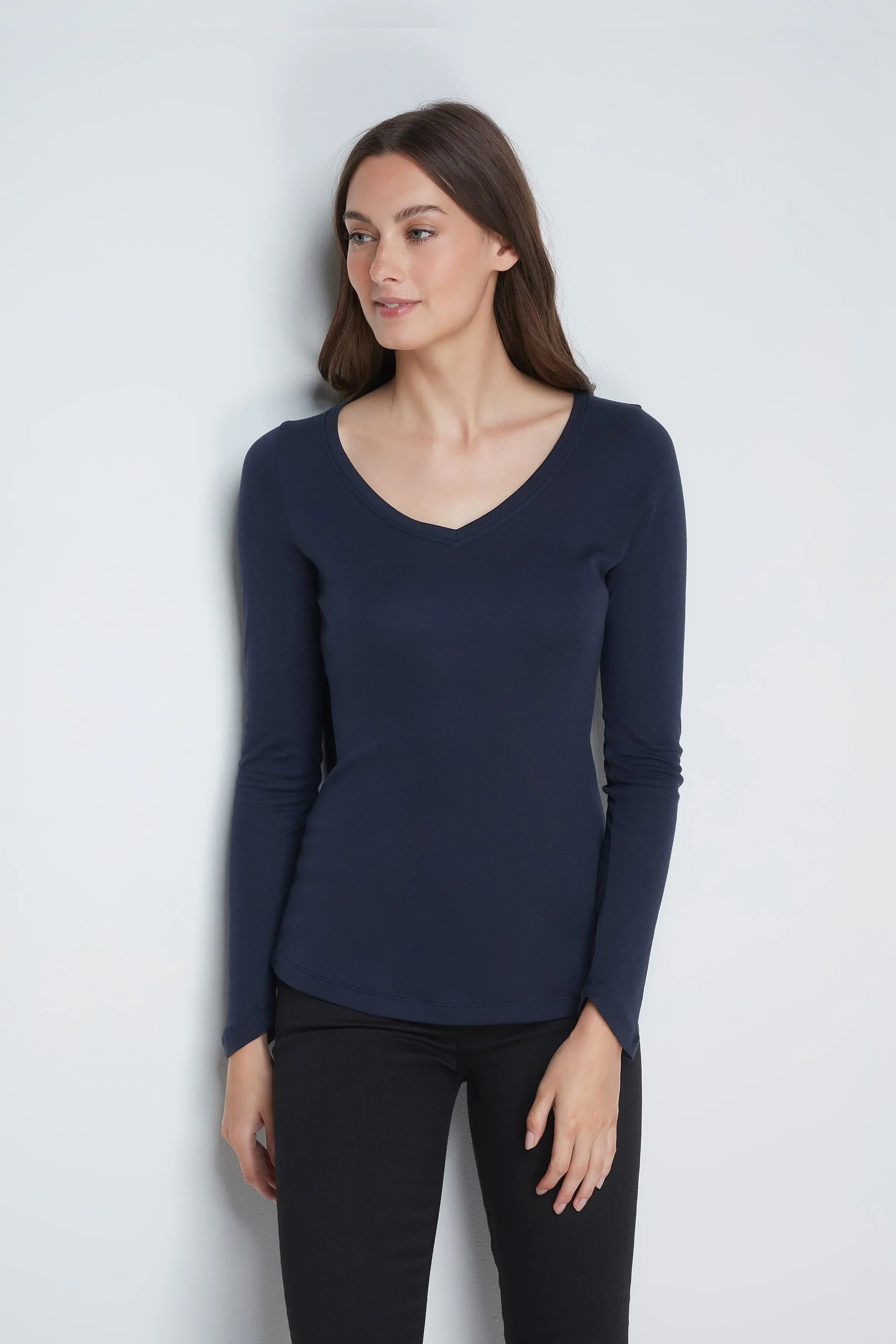 Long Sleeve V Neck Cotton Modal Blend T-shirt - Image 5