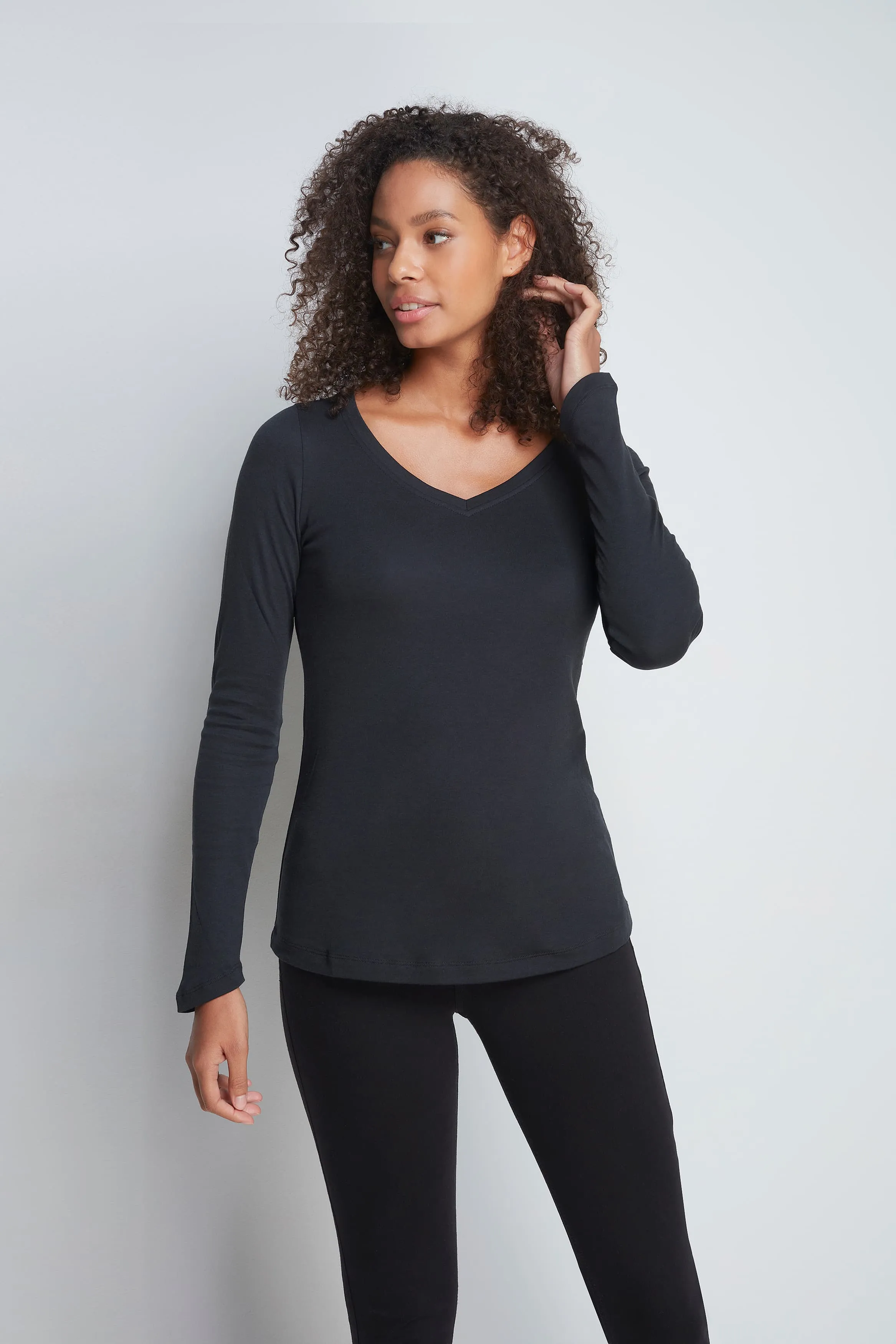 Long Sleeve V Neck Cotton Modal Blend T-shirt - Image 6