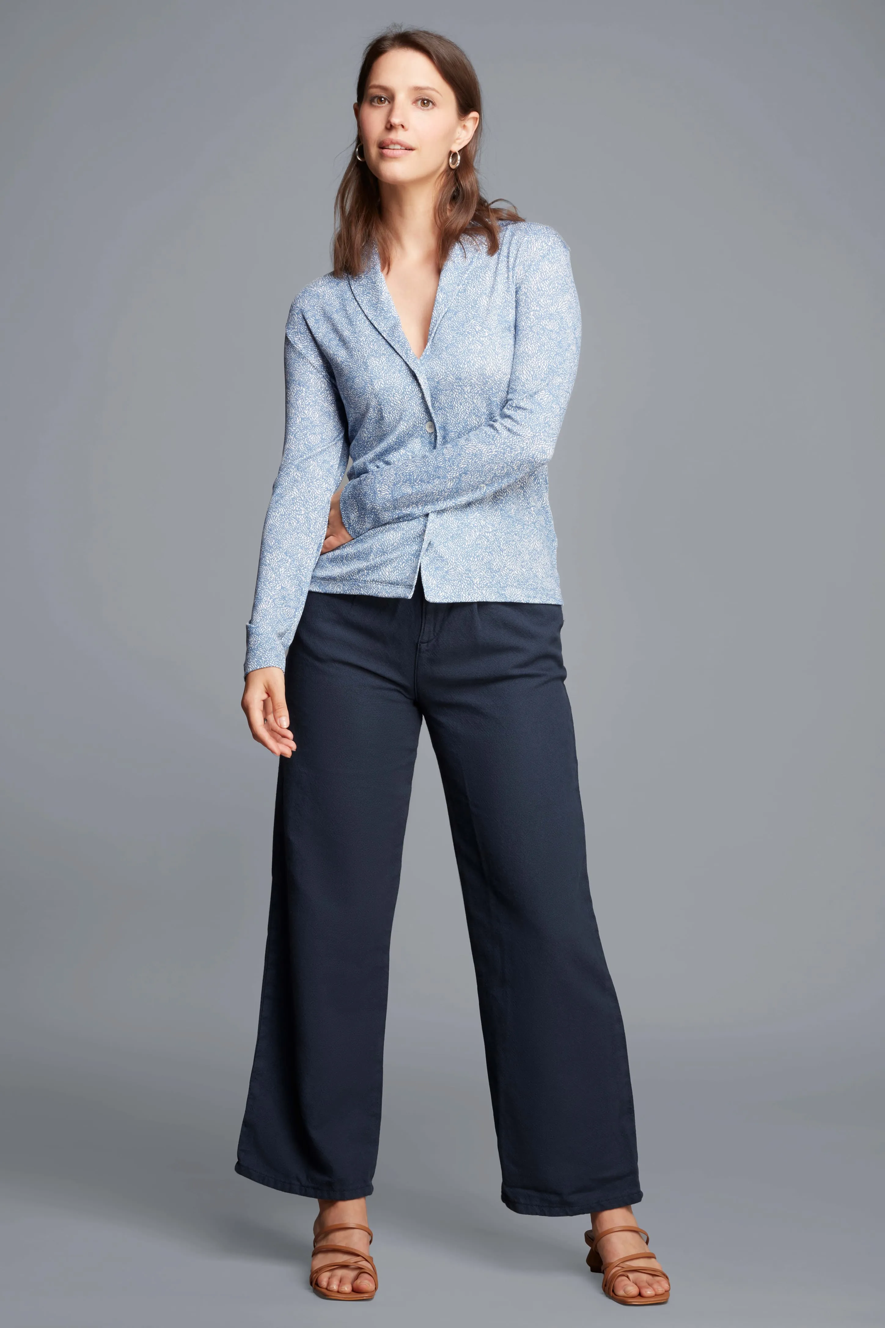 Patterned Shawl Collared Top - Image 4