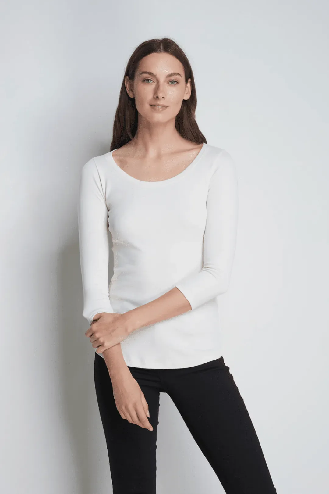 3/4 Sleeve Scoop Neck Cotton Modal Blend T-Shirt - Image 19