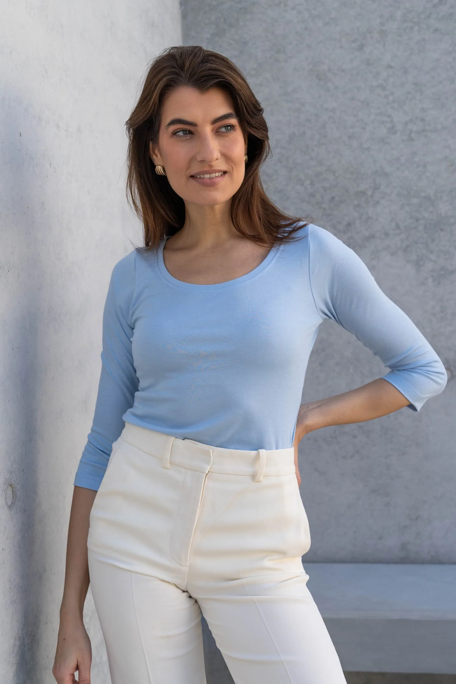 3/4 Sleeve Scoop Neck Cotton Modal Blend T-Shirt - Image 6