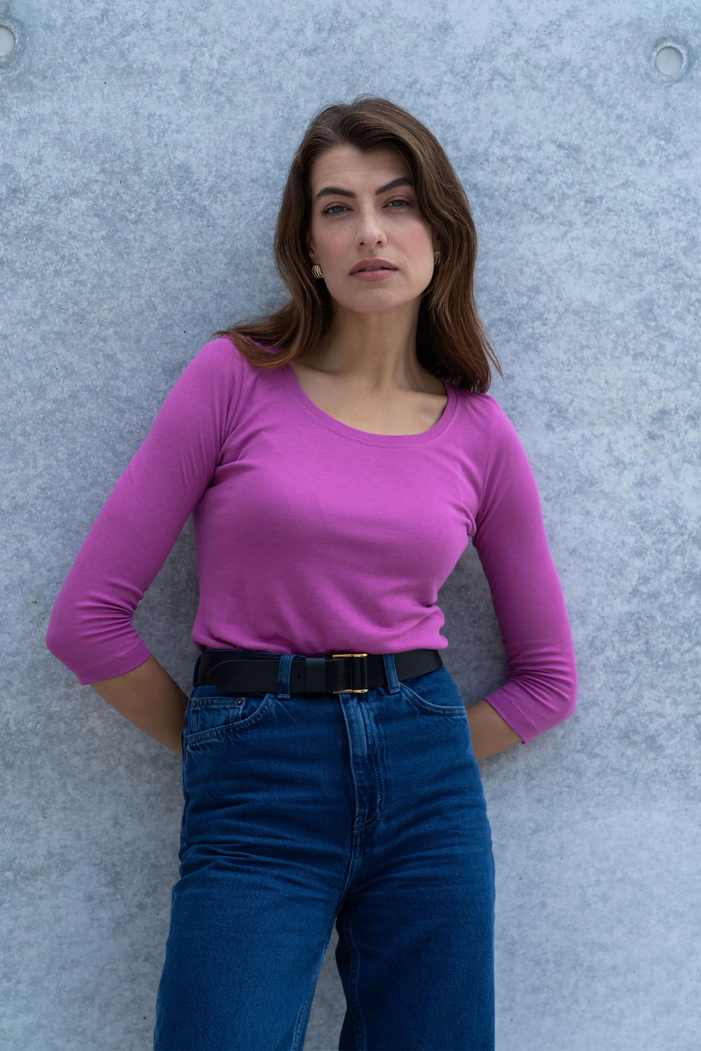 3/4 Sleeve Scoop Neck Cotton Modal Blend T-Shirt - Image 9